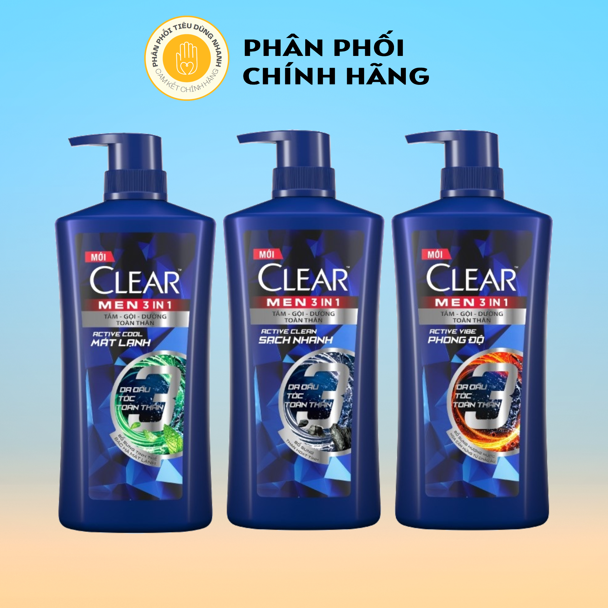 Dầu Gội Clear Men 3 Trong 1 630g/Chai