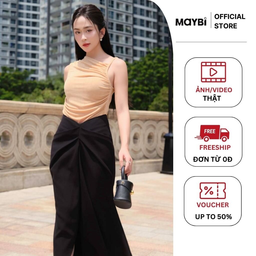 Áo Thun Nhún Nữ Ôm Body Kiểu Lệch Vai Thời Trang, Áo Thun Nhún Thiết Kế Sang Chảnh Tinh Tế - MAYBI 2306WTS30