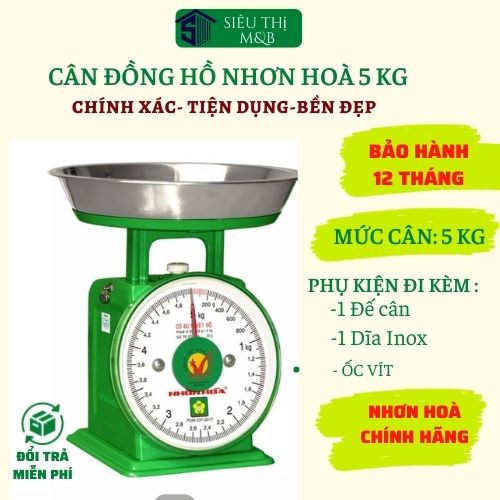Cân nhơn hòa 5kg đồng hồ chính hiệu - bảo hành 12 tháng - cân nhà bếp nhơn hoà cao cấp