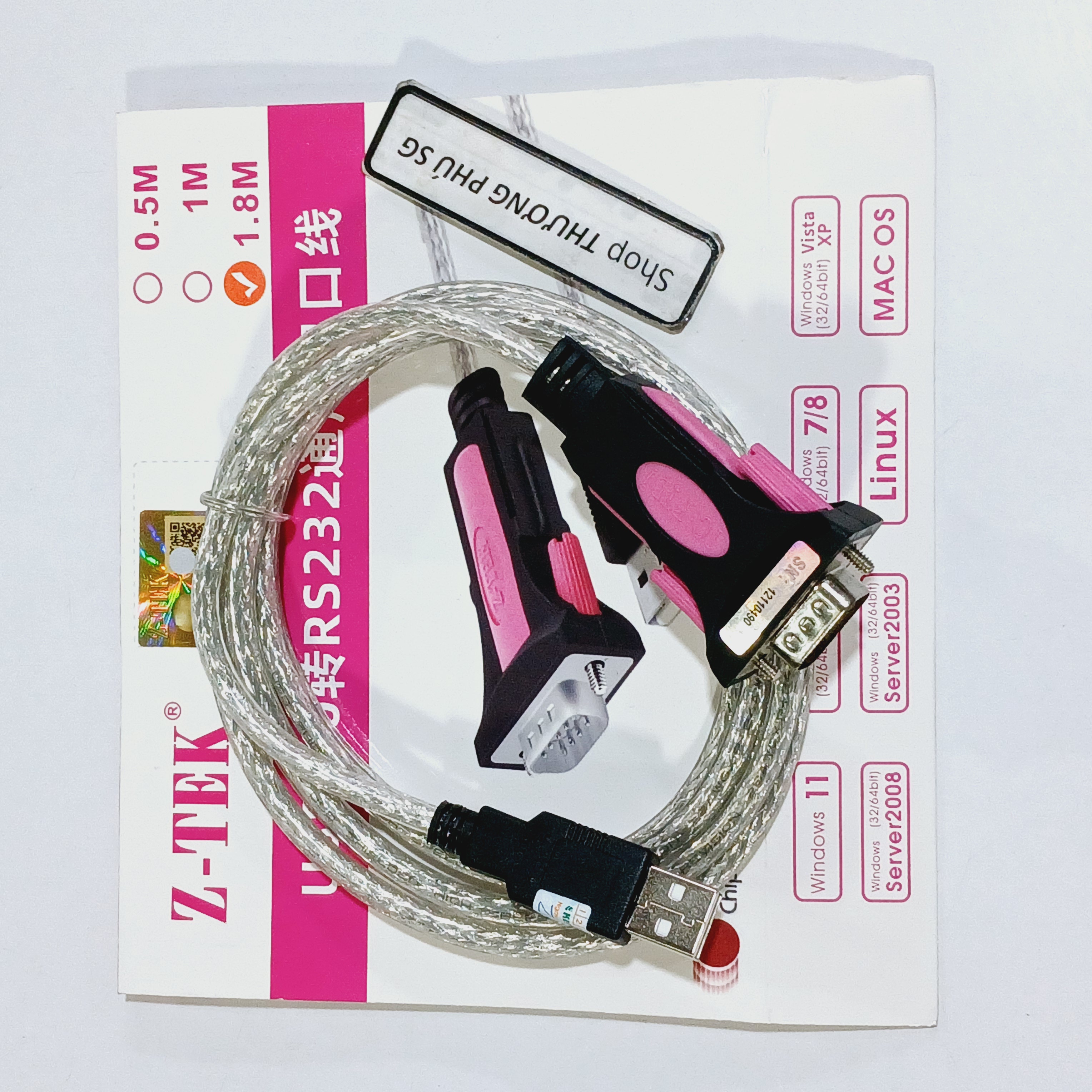 Cáp USB ra RS232 / Cáp USB2.0 ra RS232 (USB ra Com 9 DB9 Kim đực) / 1.8m (Z-TEK)