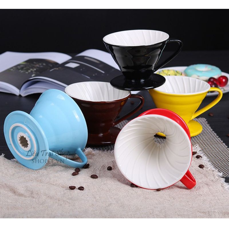 Phễu V60 bằng sứ mẫu xoắn ốc dùng pha Pour Over