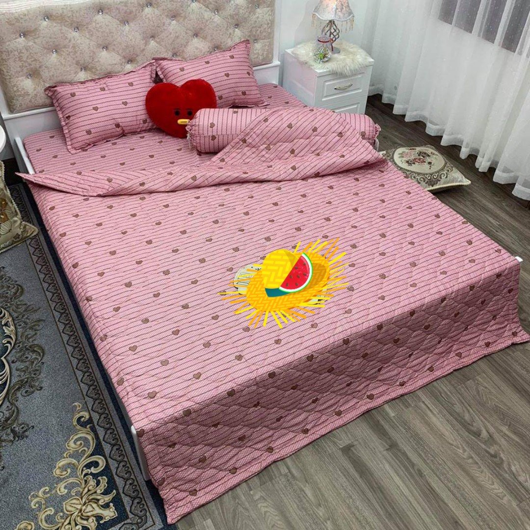 Ga trải giường,Drap ga giường,ga bọc đệm mẫu tim nền hồng