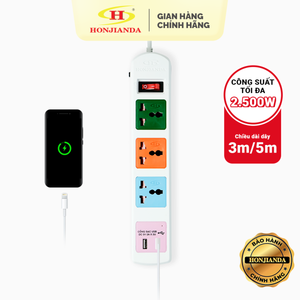 Bảng giá Ổ cắm điện đa năng có USB Honjianda Mã 05 Dây 3m - an toàn chống quá tải