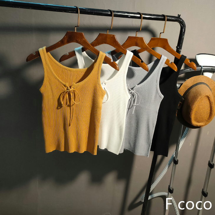 Áo Ba Lỗ Dệt Kim Đan Dây Trước Ngực