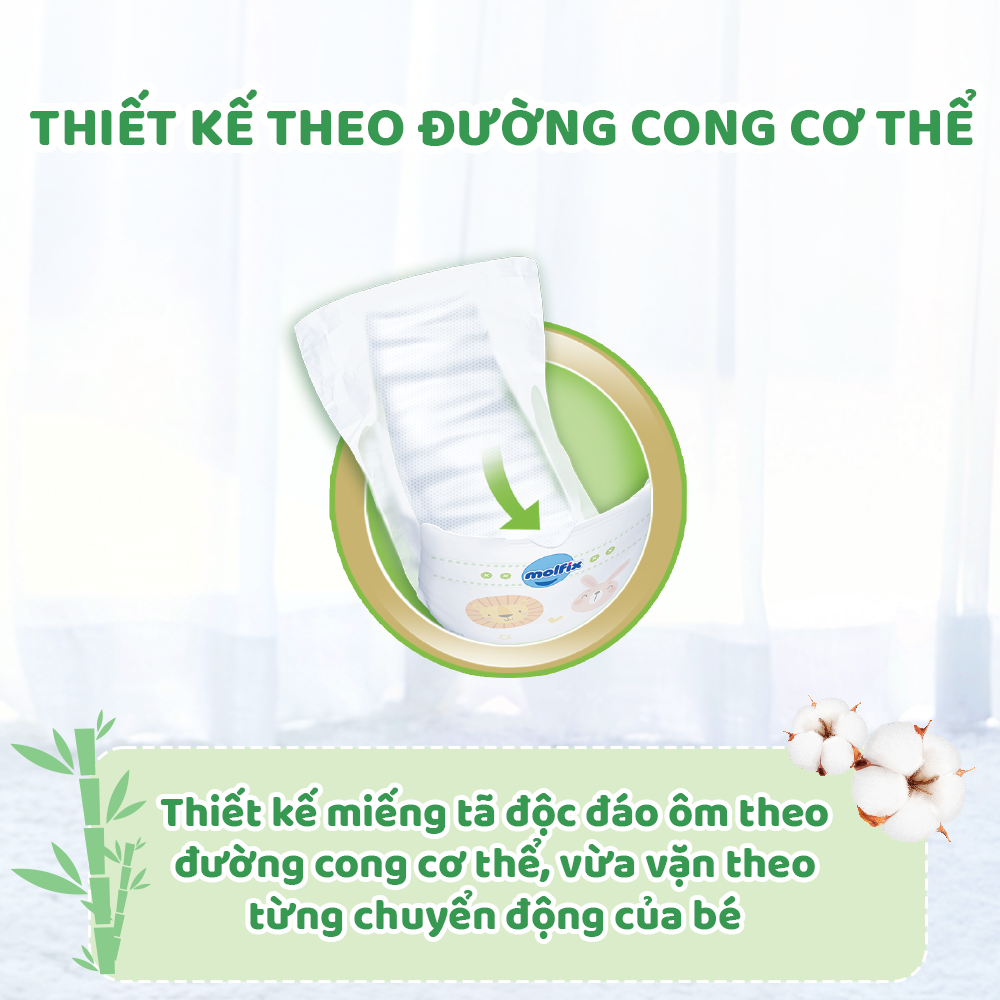12 miếng Tã/ bỉm dán Molfix Thiên nhiên S (4kg - 8kg)