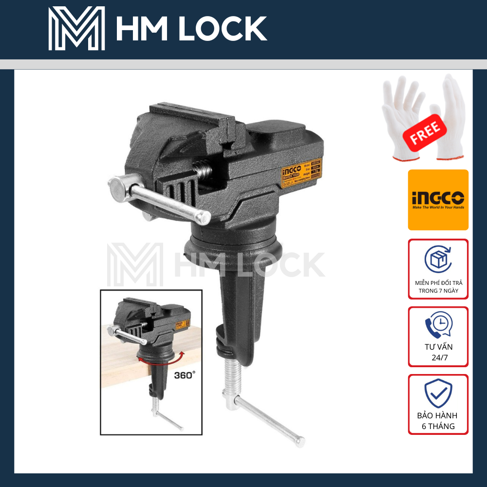 Ê tô kẹp bàn xoay ingco 60mmlực kẹp tối đa 1000kg - hàng chính hãng - hbv082