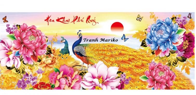 [HCM]Tranh thêu chữ thập Hoa Khai Phú Quý  LV3062 kích thước nhỏ 93x43cm