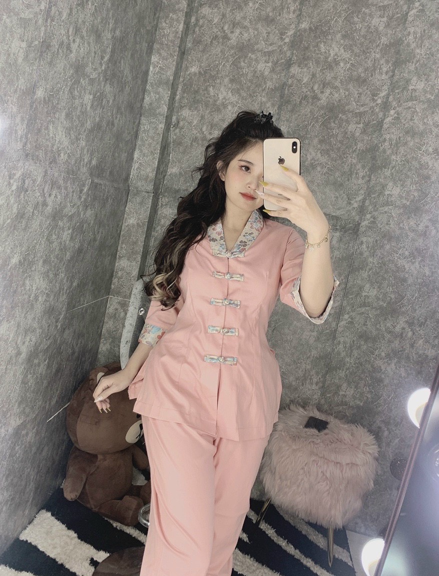 Đồ Lam Đi Chùa # Bộ viền hoa lụa Hàn 2# Quần Áo Nữ Cao Cấp