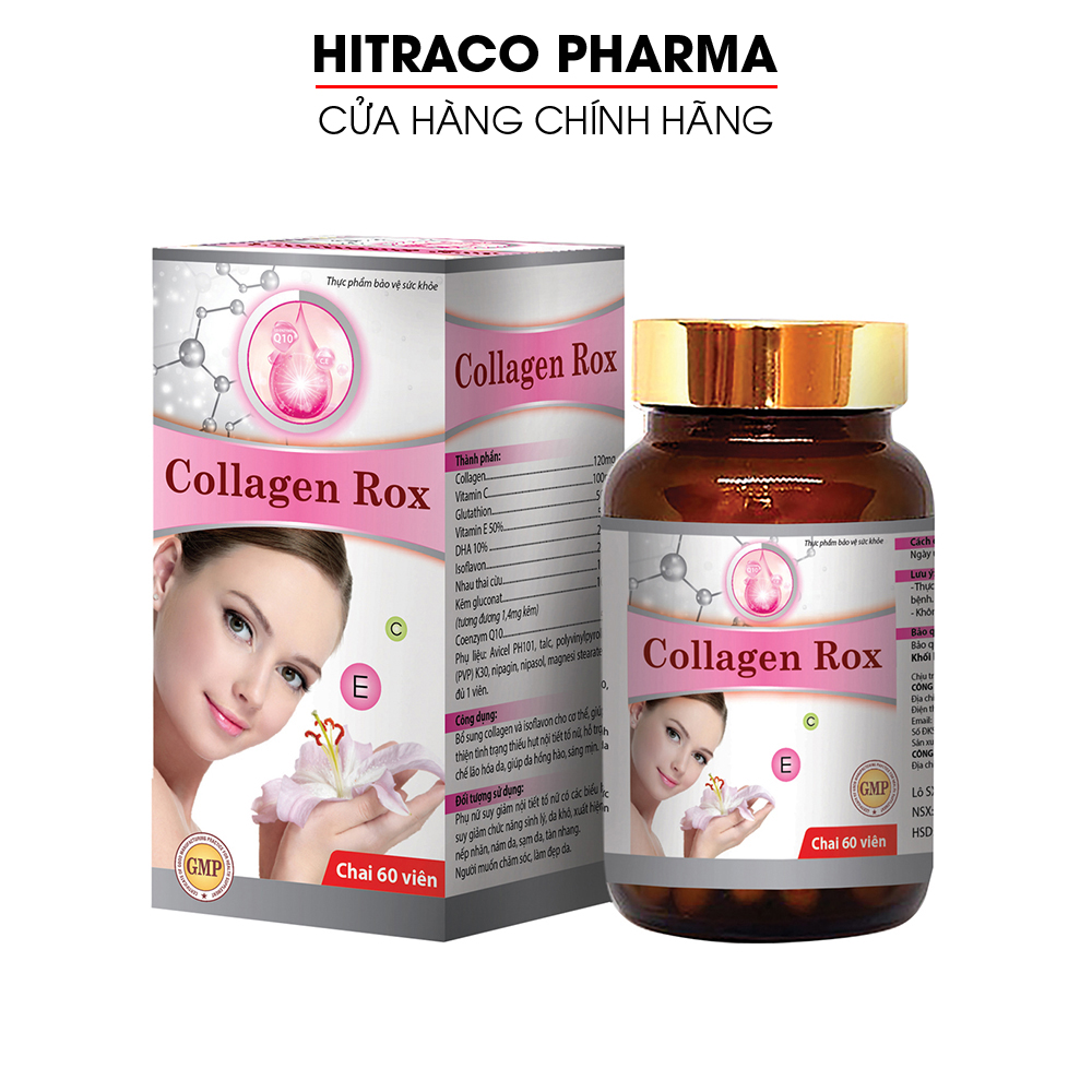 Viên uống đẹp da Collagen Rox bổ sung Vitamin E C chống lão hóa, ngừa nếp nhăn - Hộp 60 viên dùng 30 ngày