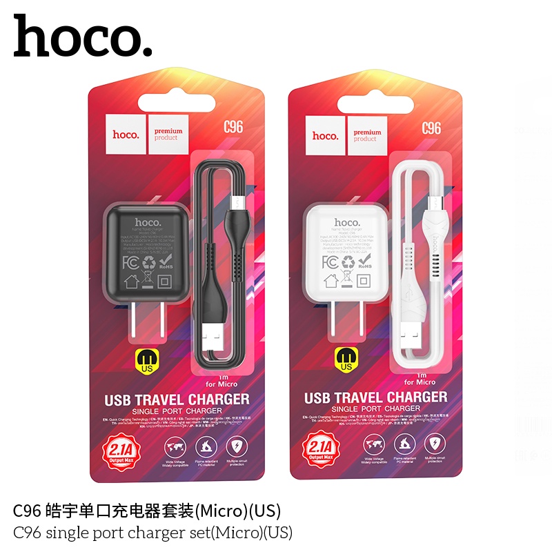 Bộ sạc Hoco C96 - 5V/2.1A kèm dây sạc iPhone, Micro, TypeC - Chính hãng
