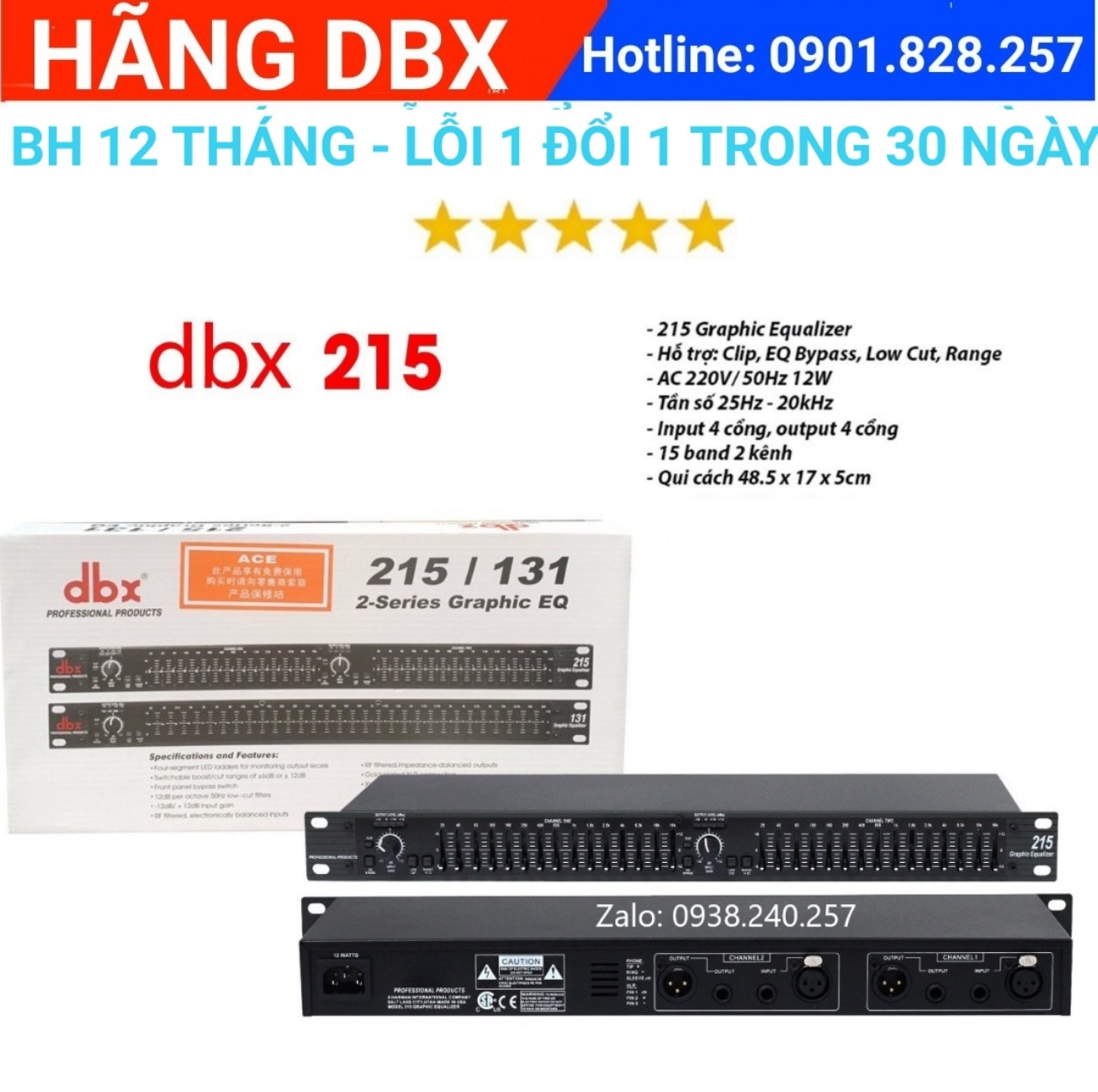 [LOẠI 1 DBX]Lọc xì equalizer dbx 215 hàng chuẩn cao cấp loại 1( đen & trắng)