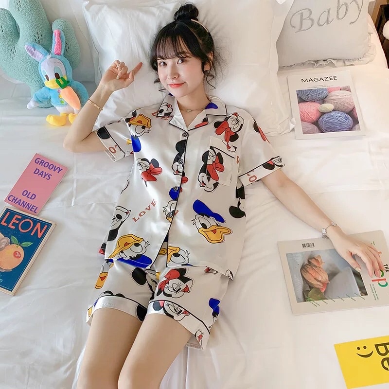 🌸 1️⃣ [QUÀ TẶNG] [CÓ SẴN] [SALE] [BIGSIZE] [FREESHIP] Bộ lụa pyjama cổ bẻ mặc nhà siêu xinh, mát