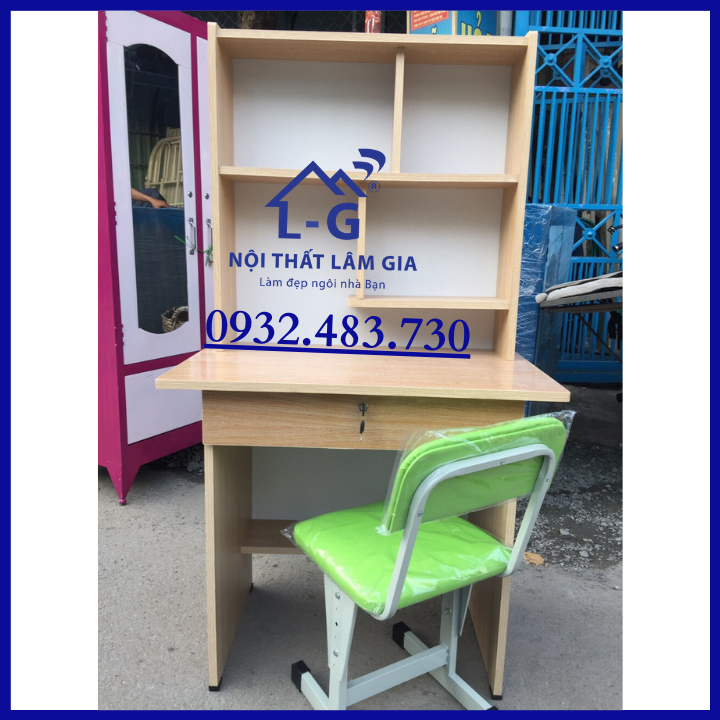 Bàn học sinh liền kệ sách okal kèm ghế nhiều màu Rộng 80cm cao 1m45 sâu 45cm Lâm Gia