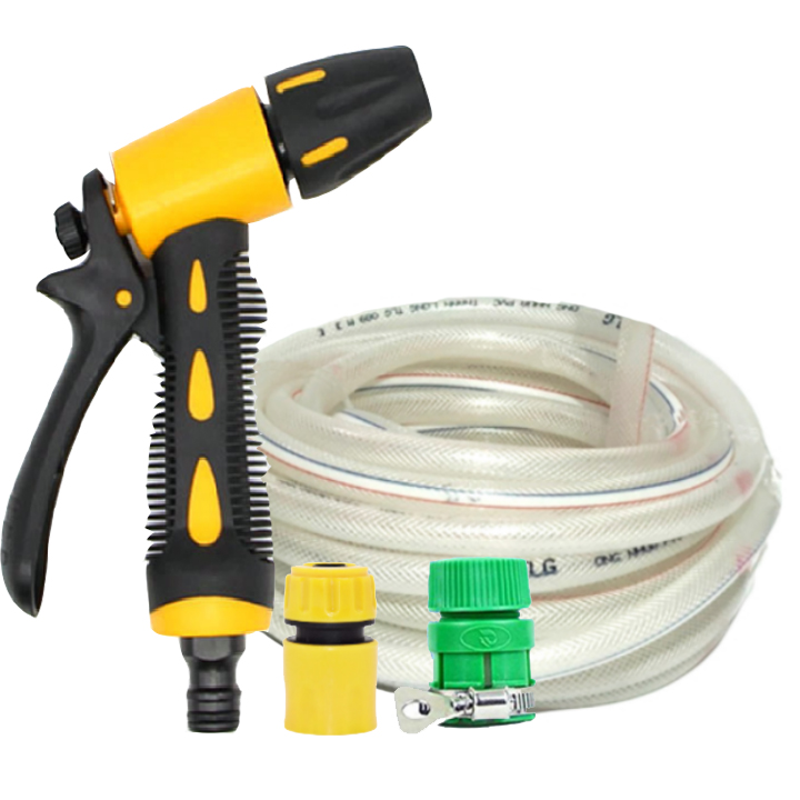 Vòi nước vòi phun nước rửa xe tưới cây tăng áp thông minh + bộ dây bơm nước 10m cao cấp TLG 319498-1 cút sập, nối PE(trắng)