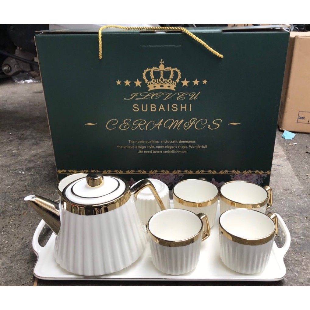 Bộ bình cốc cao cấp phong cách Bắc Âu sọc dáng thấp