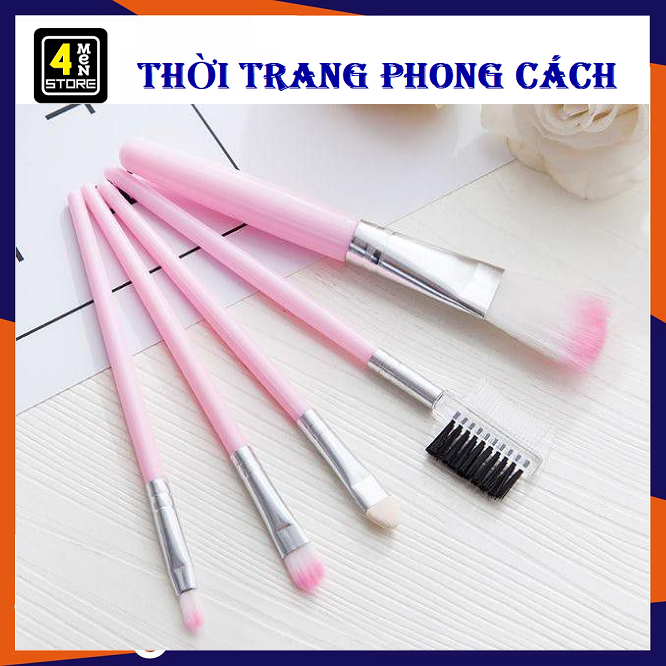 [HCM]⚡ Bộ Cọ Hồng  ( Trắng ) 5 Cây Mini Cơ Bản Tiện Lợi - Set Cọ 5 Món Trang Điểm T.hần Thánh ⚡