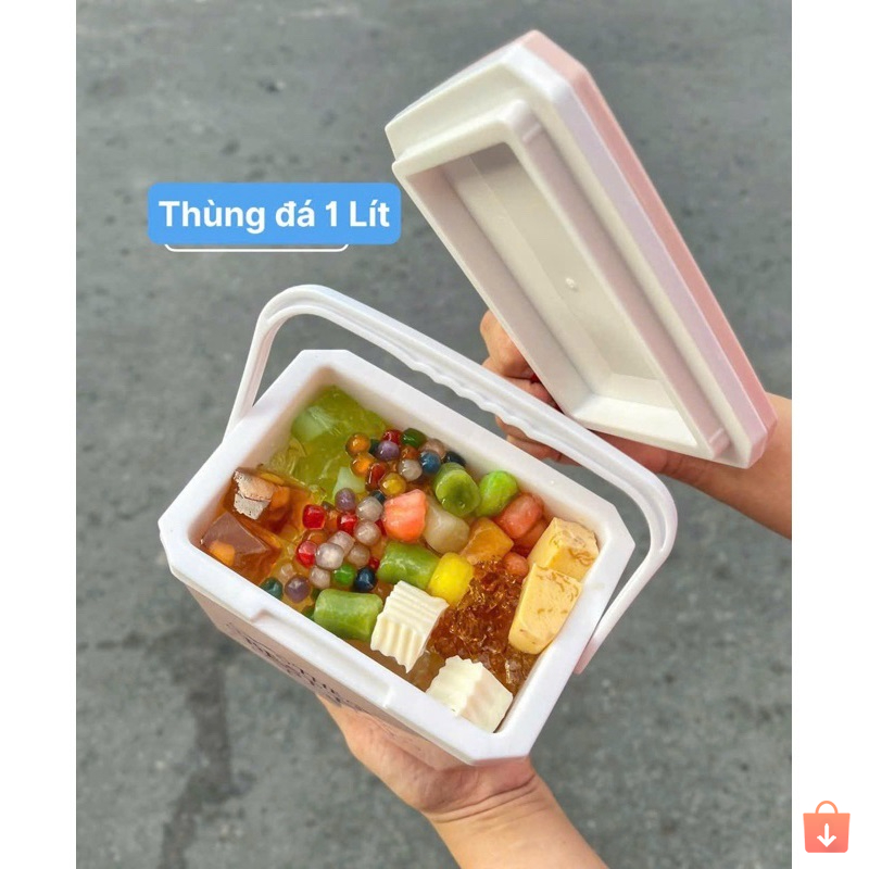Bình đá vuông mini 1L Tân Lập Thành. Kích thước nhỏ gọn, tay cầm chắc chắn. Giữ lạnh lâu