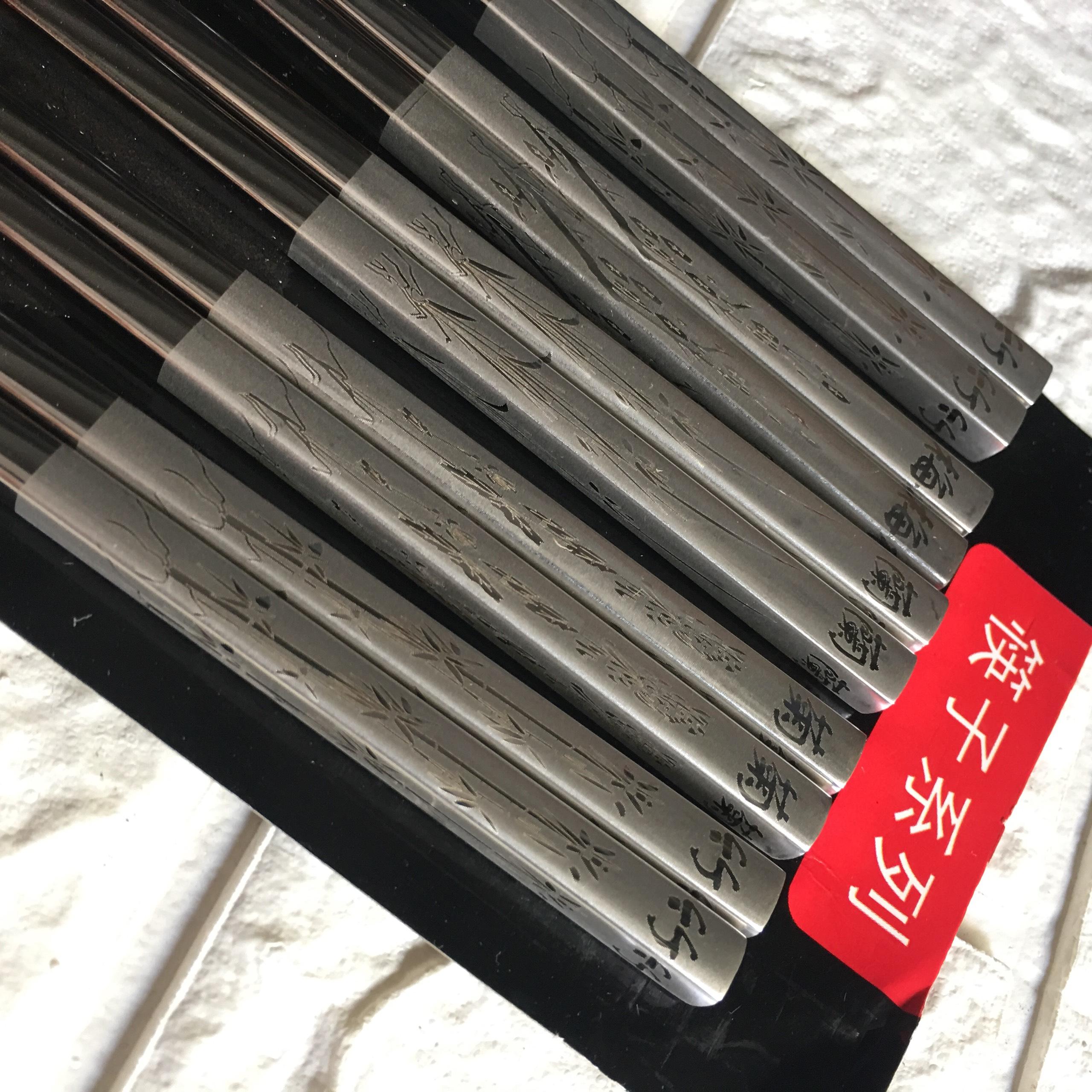 Set 5 đôi đũa inox 304 khác hoa văn cao cấp