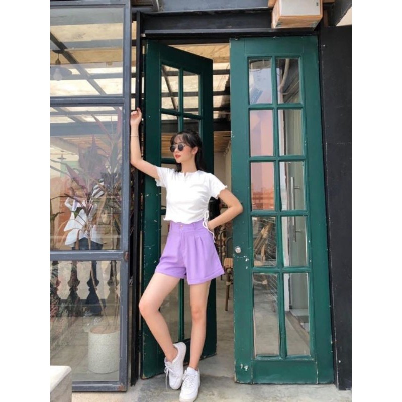 Quần Short Lưng Cao Gập Gấu Thời Trang Cá Tính cho nữ