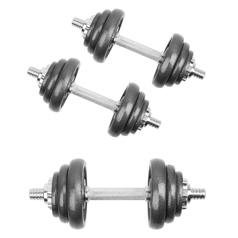 Bộ 2 tạ tay tháo lắp miếng gang 20kg (2 đòn 35cm + 4 miếng 5kg + 4 miếng 3kg + 4 miếng 2kg)