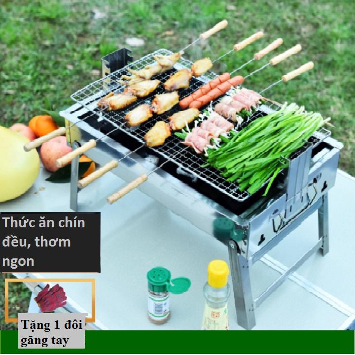 Bếp nướng than hoa cao cấp Mekongtech thay đổi chiều cao vỉ gấp gọn tiện dụng không khói lò nướng ngoài trời ( hình chữ nhật)