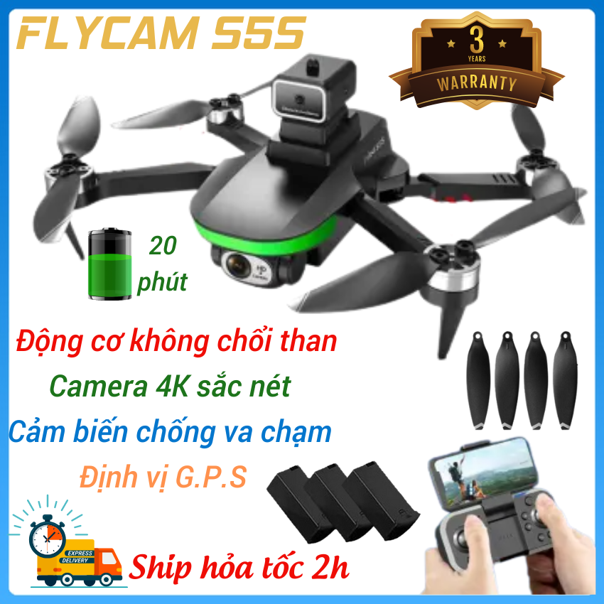 Máy bay điều khiển từ xa có camera, Flycam drone 8K S5S, Ply cam mini 2 camera, Máy bay camera mini, Play cam mini, động cơ không chổi than, cảm biến chống va chạm, chống rung