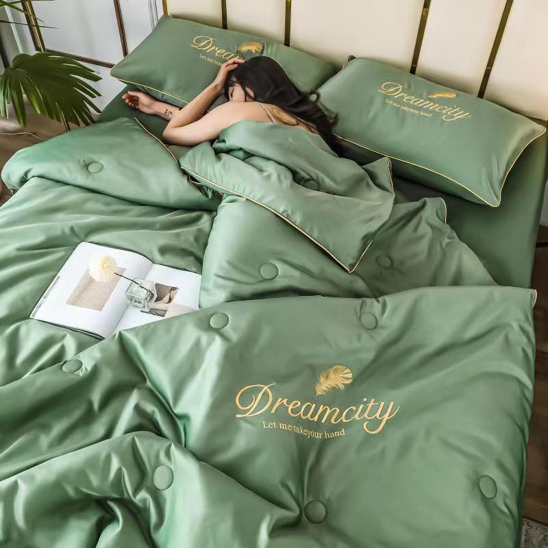 Set Chăn Ga Gối Cotton Lụa DreamCity Cao Cấp 4 Món Chăn Chần Hè