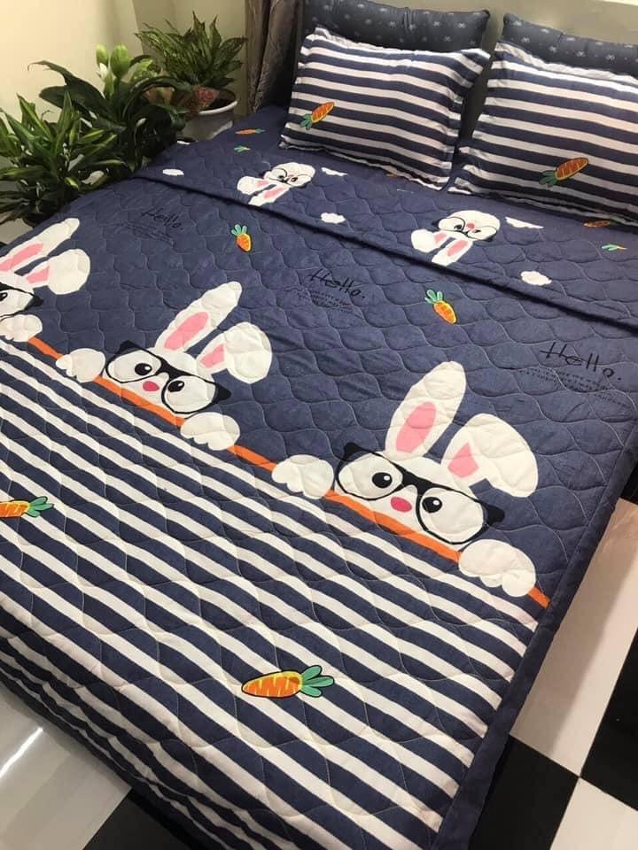 Bộ Chăn Ga Gối (Combo 5 Món) Thỏ Kẻ Xinh, Chất Liệu Bền Đẹp, Mẫu Mã Đa Dạng, Thiết Kế Tiện Dụng