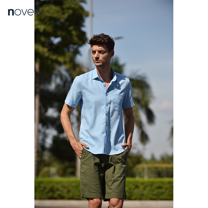 Áo sơ mi nam Novelty ngắn tay màu xanh NSMMMTMBSR190116N