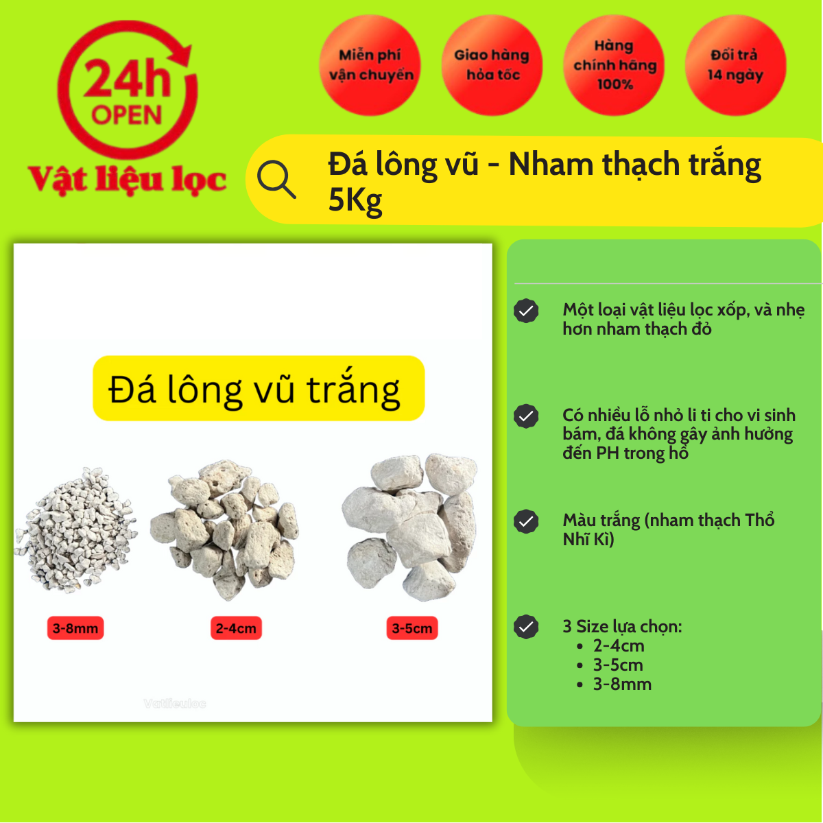 Combo 05Kg Đá Lông Vũ Nham Thạch Trắng