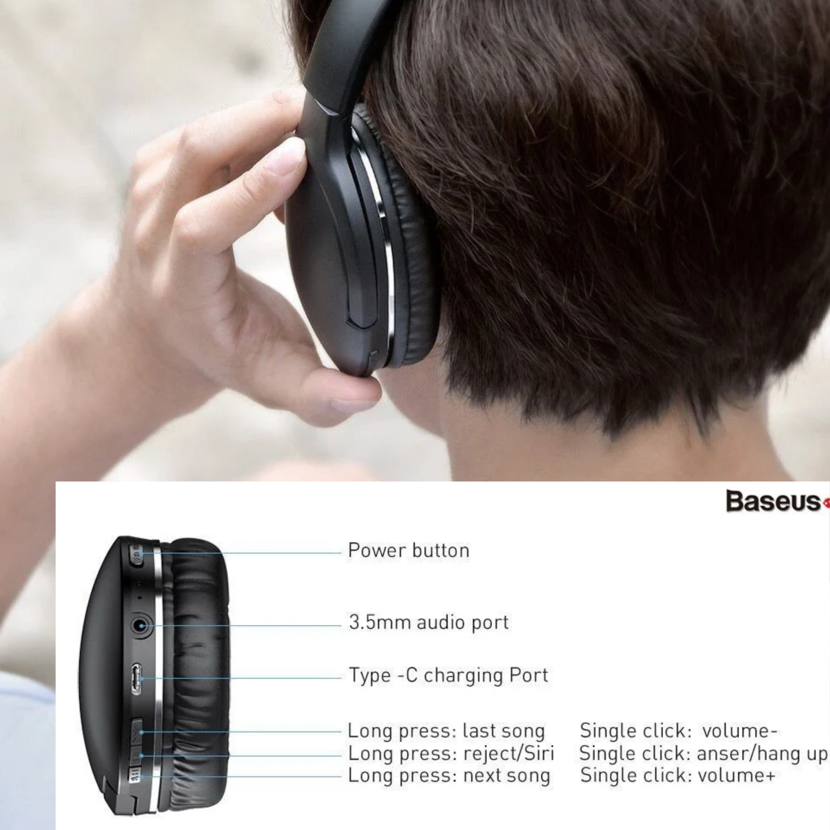 Tai nghe chụp tai bluetooth Baseus Encok Wireless Headphone D02 pro