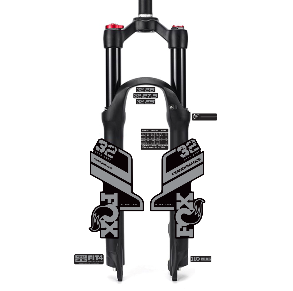 tem decal dán phuộc xe đạp địa hình Fox performance 32 2021 | cheetahdecals.com