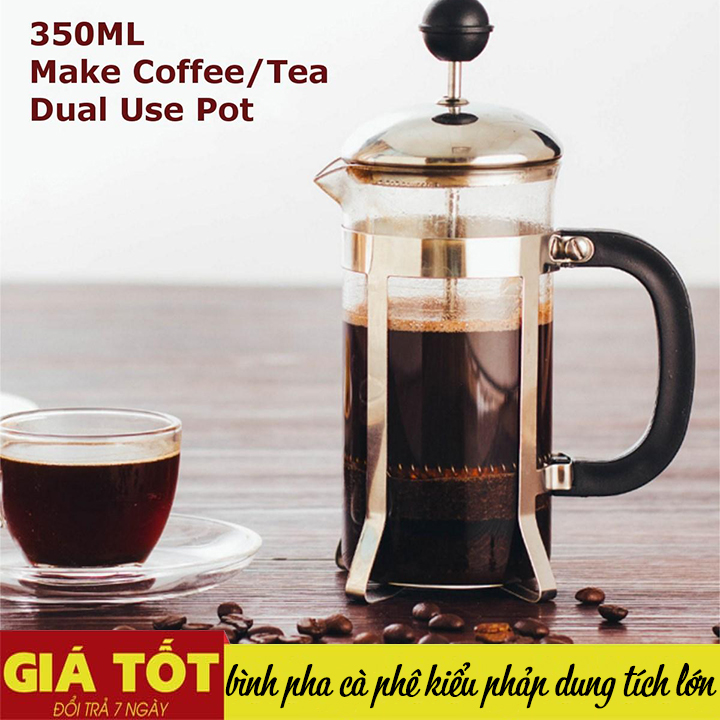 Bình Pha Cafe Kiểu Pháp 350ml (Bạc) - Bình pha cà phê french press - Dùng để pha trà hay cà phê theo phương pháp French press ép cà phê - Thiết kế tinh gọn, hiện đại - Chất liệu cao cấp