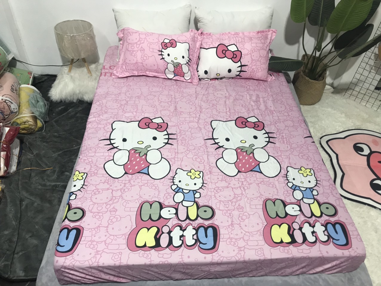 Set Ga Gối 3 món siêu cute ( 01 ga chun + 2 vỏ gối nằm ) chất liệu cotton blend mềm mát không nhăn không xù lông