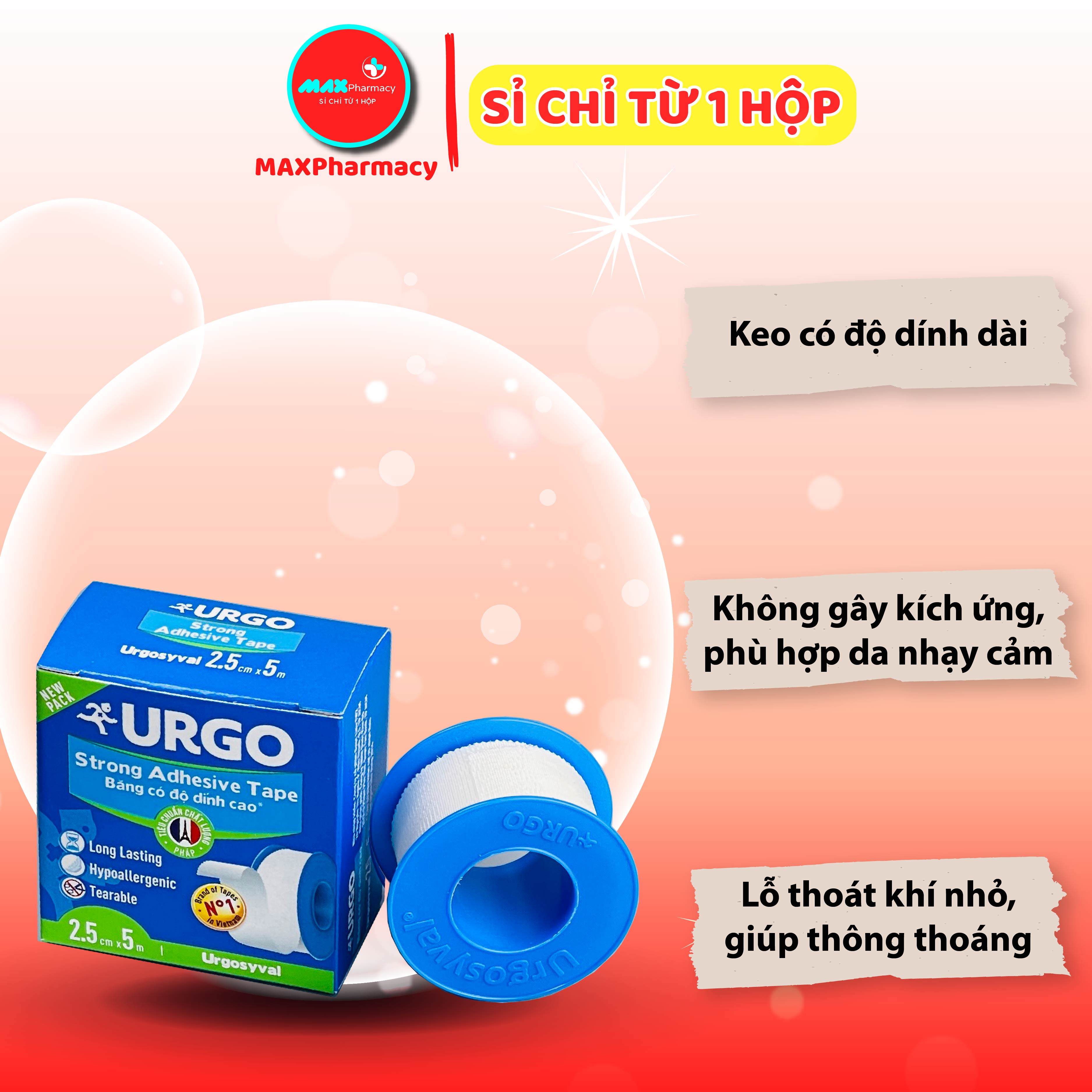 Băng keo lụa có độ dính cao Urgo Syval (2.5cm x 5m) - Maxpharmacy