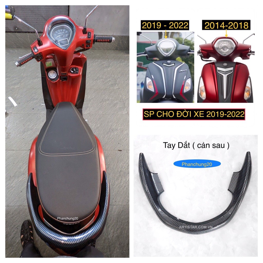 Ốp tay dắt sau dùng cho đời xe grande 2019 2020 2021 2022 cacbon