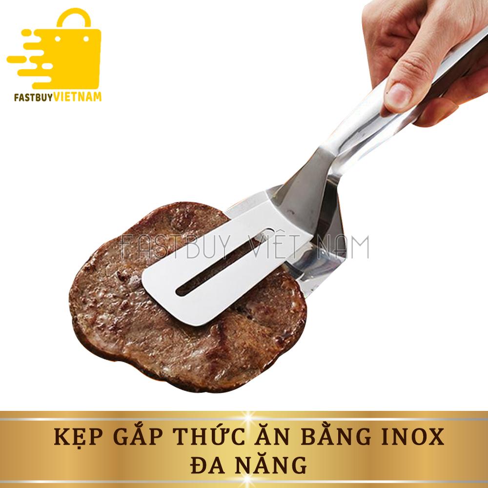 Kẹp Gắp Đồ Ăn Bằng INox - Kẹp Thực Phẩm Chiên Xẻng Nướng - Kẹp Gắp Đồ Nóng Như Bít Tết, Cá Rán, Thịt Nướng - Xẻng Lật Đồ Rán, Kẹp Bít Tết cá Chiên Đa Năng Inox 304 Cao Cấp Siêu Bền