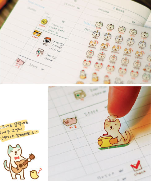Set 6 Tờ Sticker Mèo Cute Trang Trí Sổ, Handmade