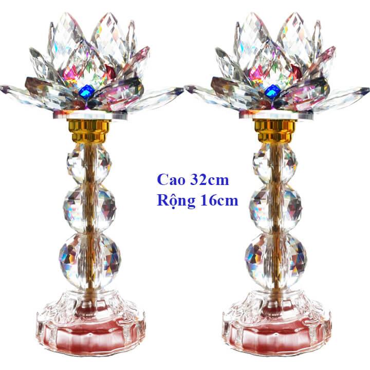 Đèn thờ Đèn pha lê sáng đổi 7 màu Đèn 3 cục bông to cao 34cm