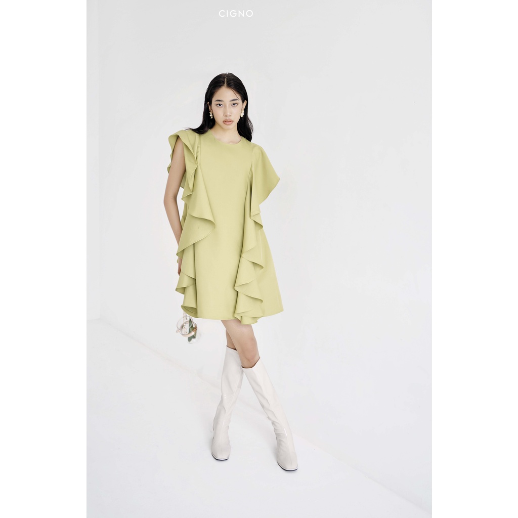 CIGNO-đầm suông phối bèo tiểu thư ELYSIE