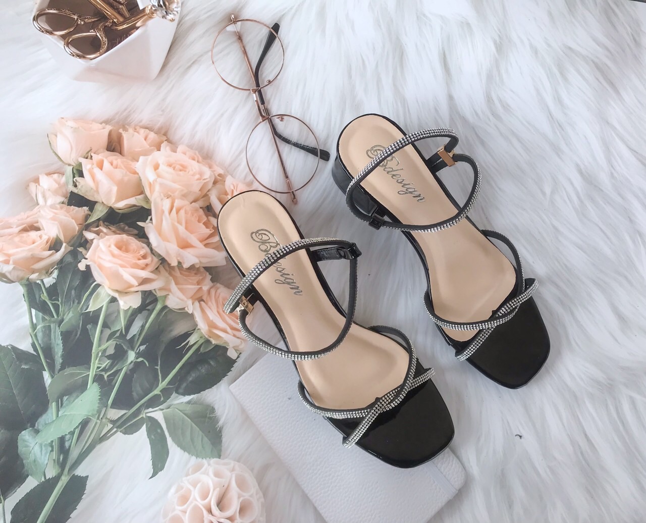 Sandal quai mảnh cao gót 5cm quai đính đá