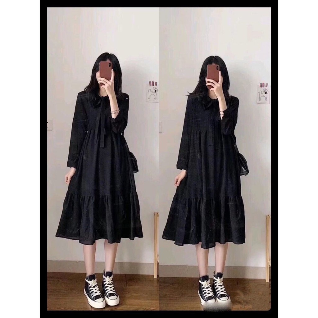 Đầm babydoll tay phồng - Váy dáng dài tiều thư màu trắng đáng yêu 2 màu