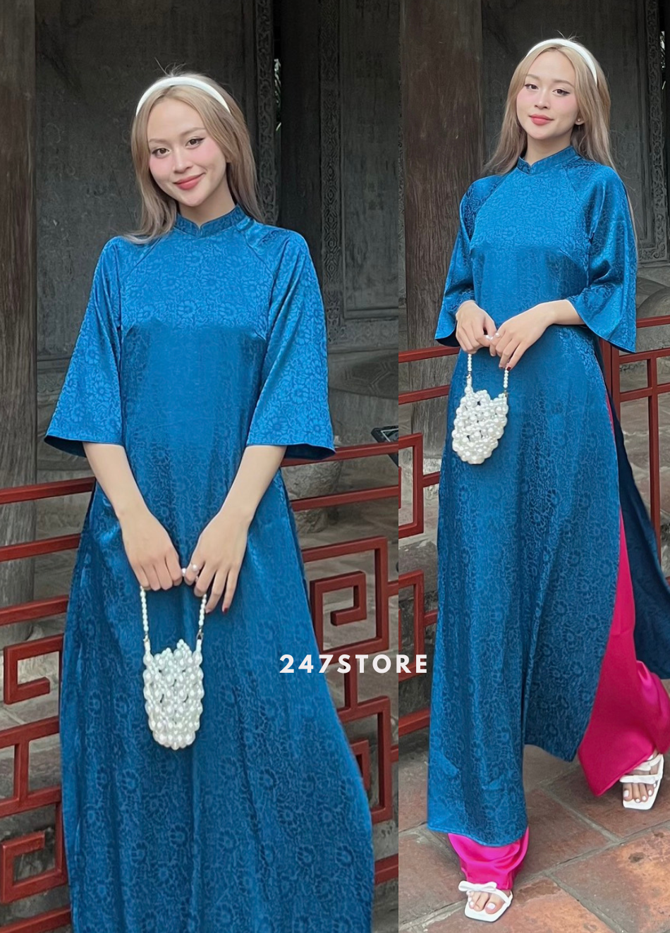 Áo dài cách tân gấm hoa cổ trụ tay lỡ - 247storefashion - aodai2113_p7k1