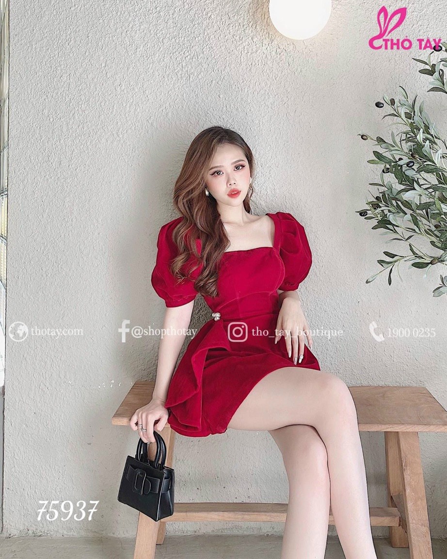 Đầm tay búp nơ eo-hn#damnu 40-71kg