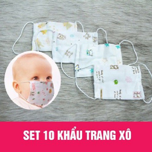 Combo 10 khẩu trang xô cho bé xuất Nhật loại 4 lớp bản đẹp