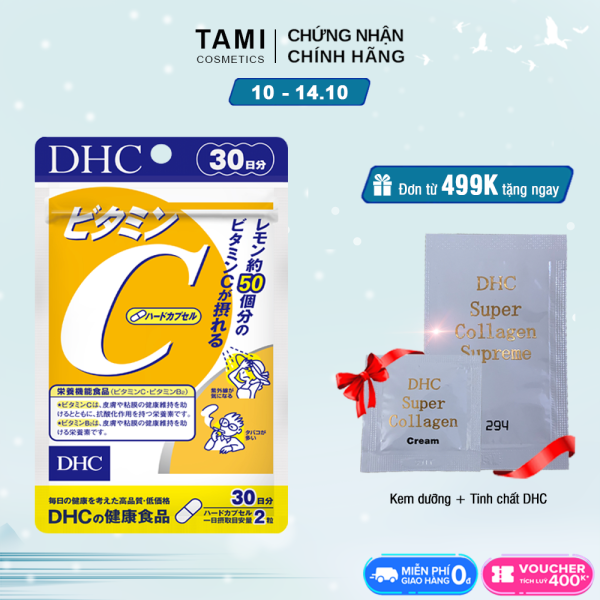 Viên uống Vitamin C DHC Nhật Bản thực phẩm chức năng tăng cường sức đề kháng, giúp sáng da mờ thâm và tăng sản sinh collagen gói 30 ngày TA-DHC-C30