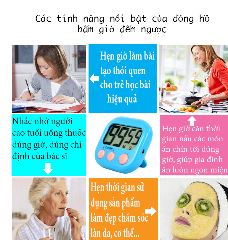Đồng Hồ Bấm Giờ Đếm Ngược Có Giá Đỡ Tiện Dụng
