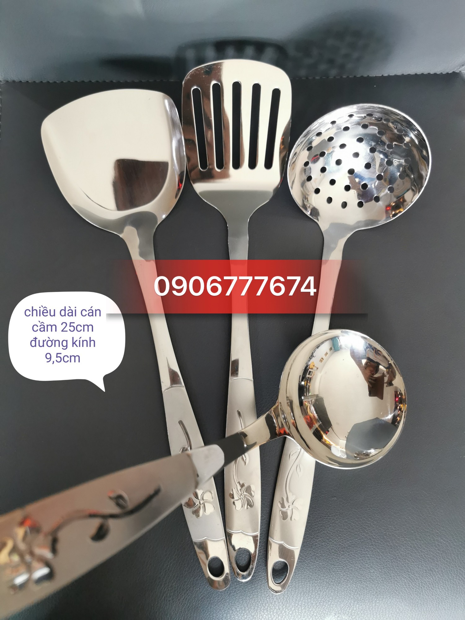 Bộ 4 Sạn Vá Inox Loại Cao Cấp Cán Hoa
