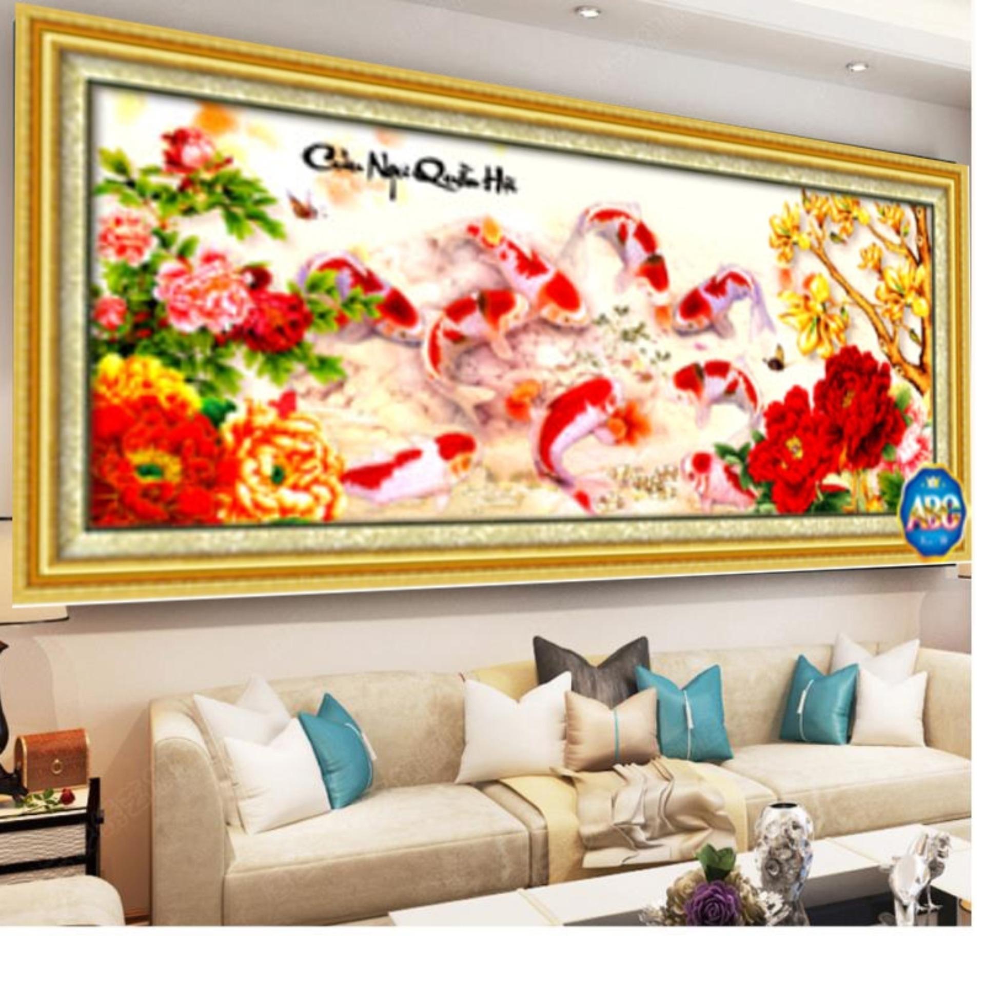 Tranh đính đá 5D - Cửu ngư quần hội 08
