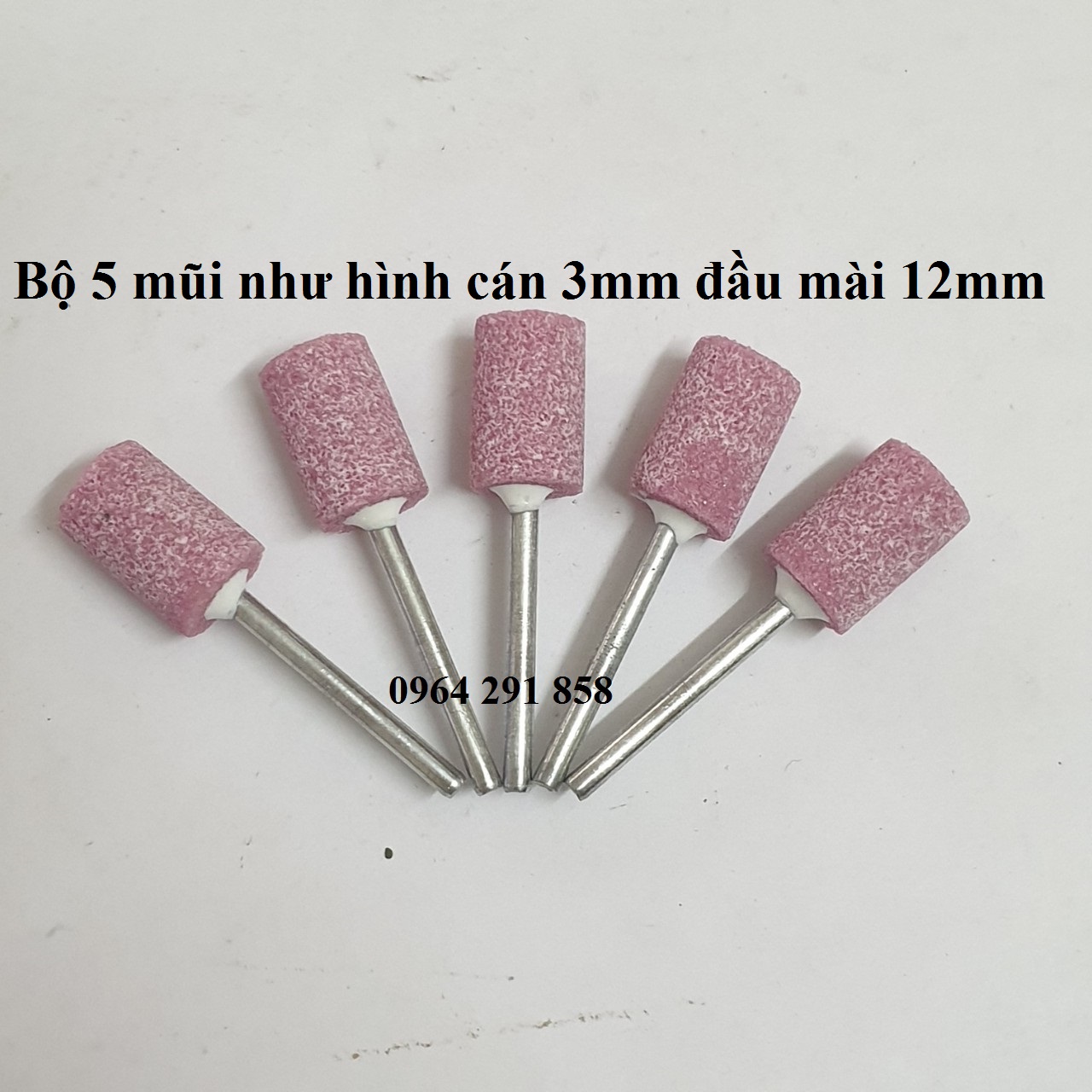 Bộ 5 đá đầu mài 12 dùng cho máy khoan mài mini chân 3mm - mũi đá hình trụ
